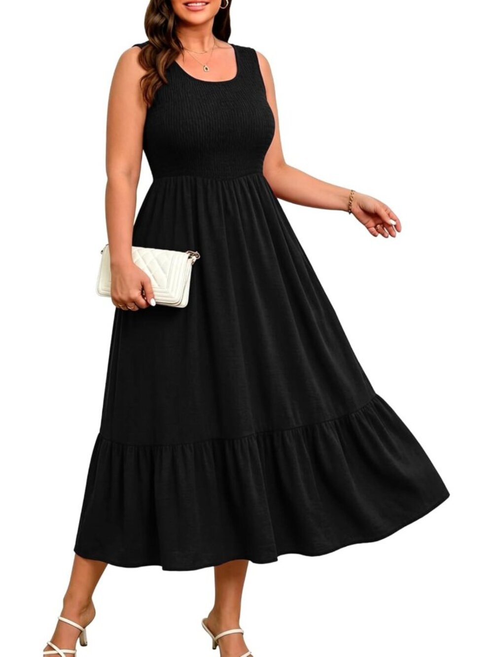 Plus Size Sleeveless Tiered Flowy Midi Dress - Comfortable Summer Fashion